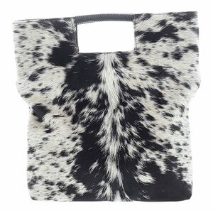 Oliveve Haircalf Leather Foldover Clutch – Black & Cream Cowhide